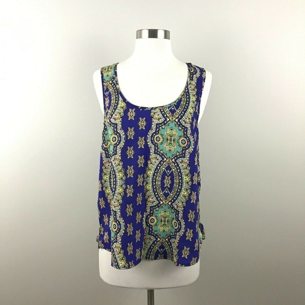 Petticoat Alley Womens Top Medium Zip Up Sides Sleeveless Paisley Geo‎ Pattern
